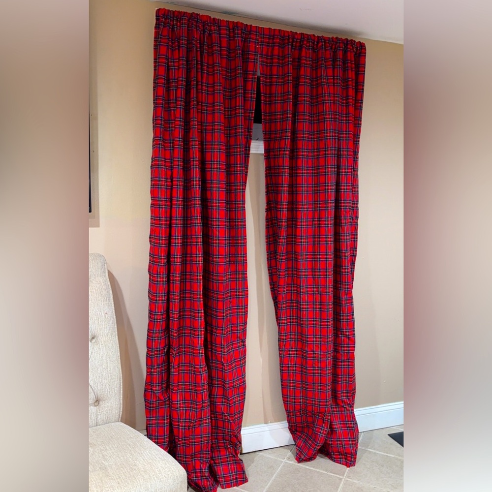 Levtex Home Christmas cottage red tartan plaid curtains lined set 55x84